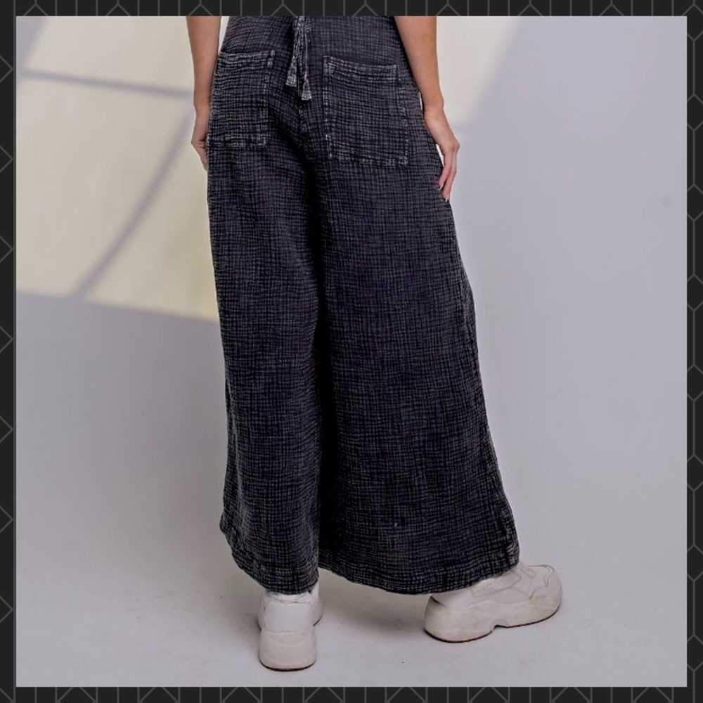 EASEL "Here I Am" Mineral Washed Lightweight Wide Leg Adjustable Straps Tie Back - Picture 8 of 16